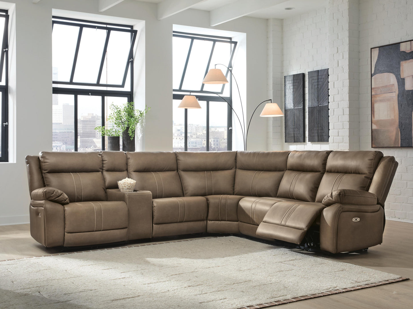 Myers Furniture Outlet - Ashley Furniture - Max-Momentum Sectional - 6-Piece Power Reclining Sectional with Audio Console / Biscotti - PC82305S5