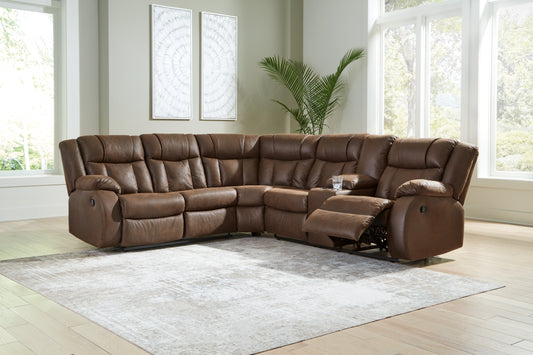 Myers Furniture Outlet - Ashley Furniture - Trail Boys Sectional - 2-Piece Reclining Sectional / Walnut - 82703S1