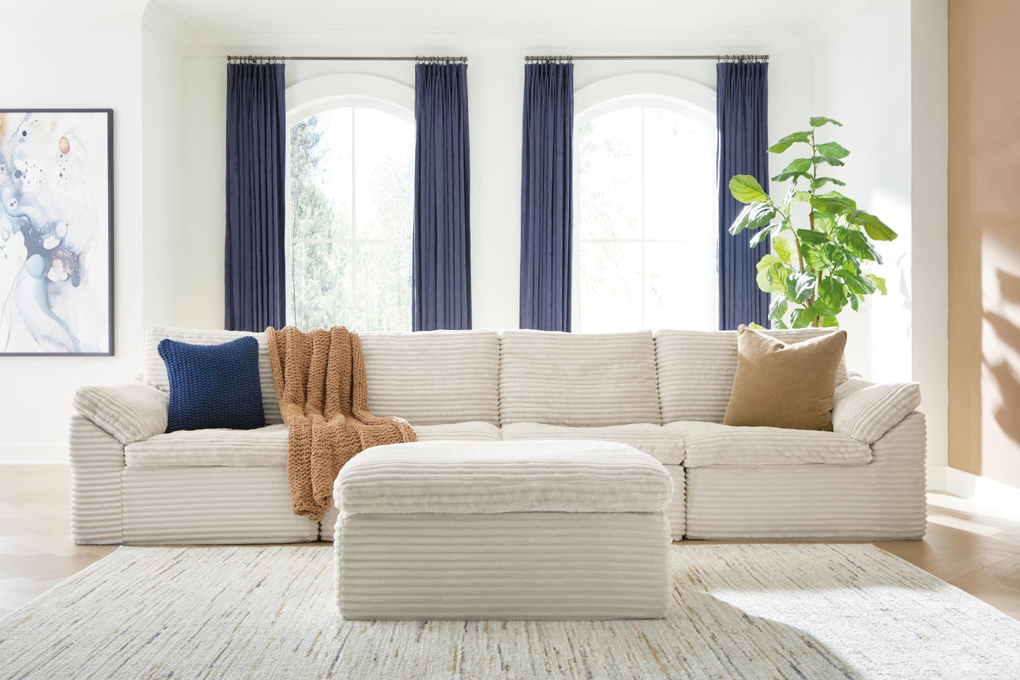 Myers Furniture Outlet - Ashley Furniture - Fannin Sectional - RAF 4-Piece Sectional with Ottoman / Ivory - PC84304S1