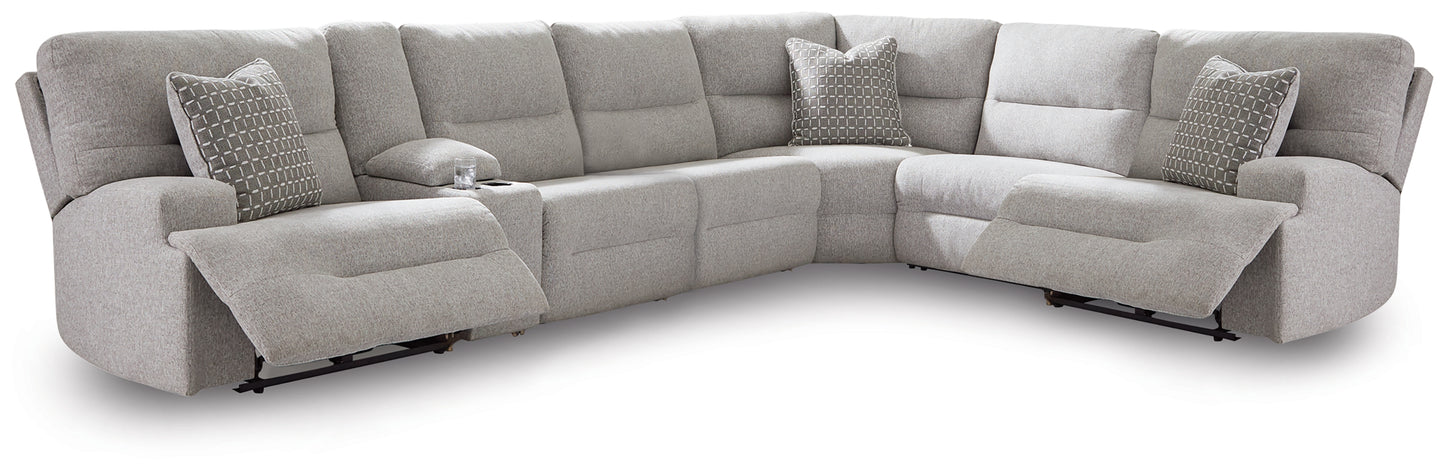 Myers Furniture Outlet - Ashley Furniture - Acklen Place Sectional - 7-Piece Power Sectional Reclining Sofa with Storage Console / Pewter - 93605S20