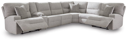 Myers Furniture Outlet - Ashley Furniture - Acklen Place Sectional - 7-Piece Power Sectional Reclining Sofa with Storage Console / Pewter - 93605S20