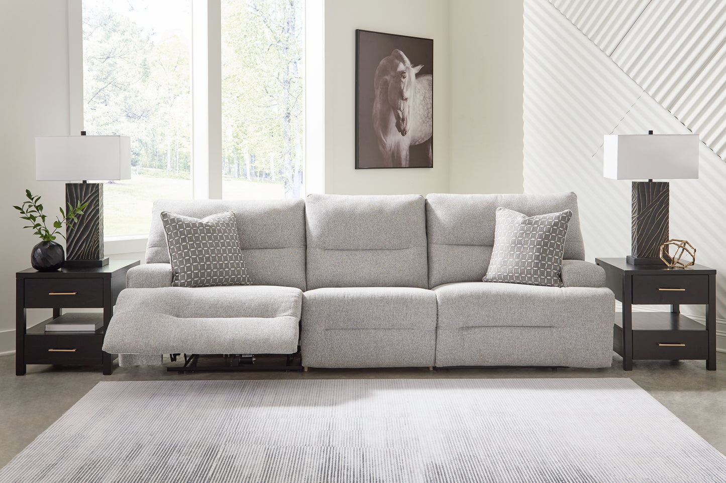 Myers Furniture Outlet - Ashley Furniture - Acklen Place Sectional - 3-Piece Power Reclining Sectional Sofa / Pewter - 93605S18