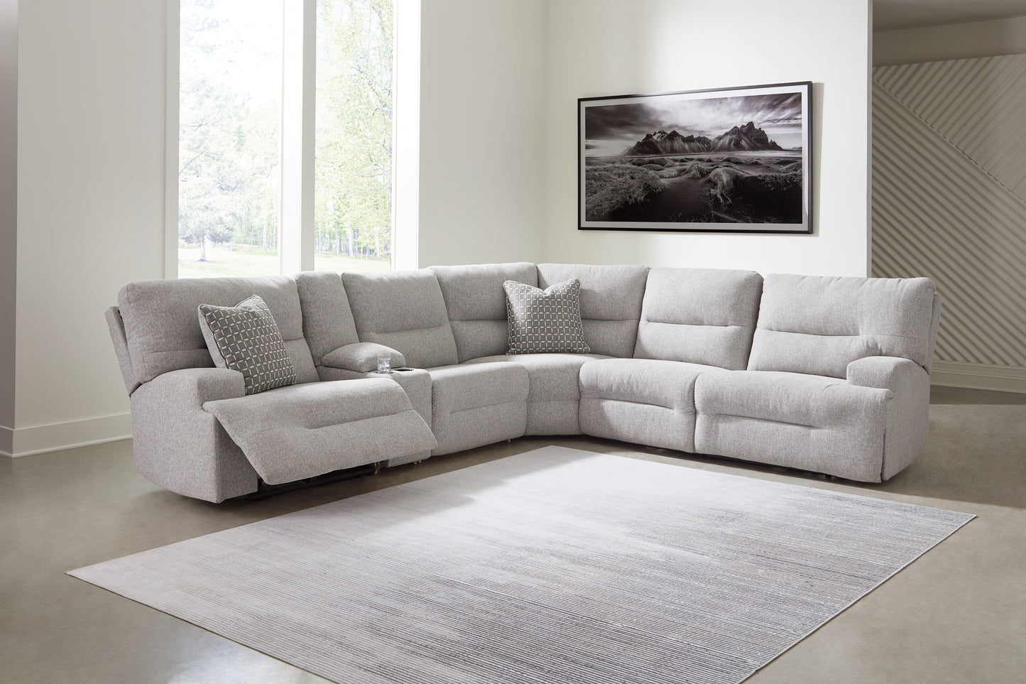 Myers Furniture Outlet - Ashley Furniture - Acklen Place Sectional - 6-Piece Power Reclining Sectional / Pewter - 93605S9