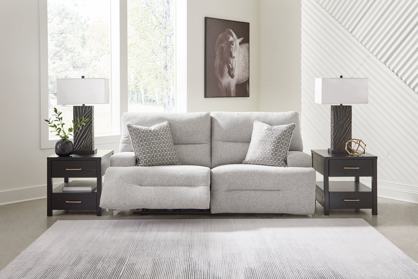 Myers Furniture Outlet - Ashley Furniture - Acklen Place Sectional - 2-Piece Power Reclining Sectional Loveseat / Pewter - 93605S16