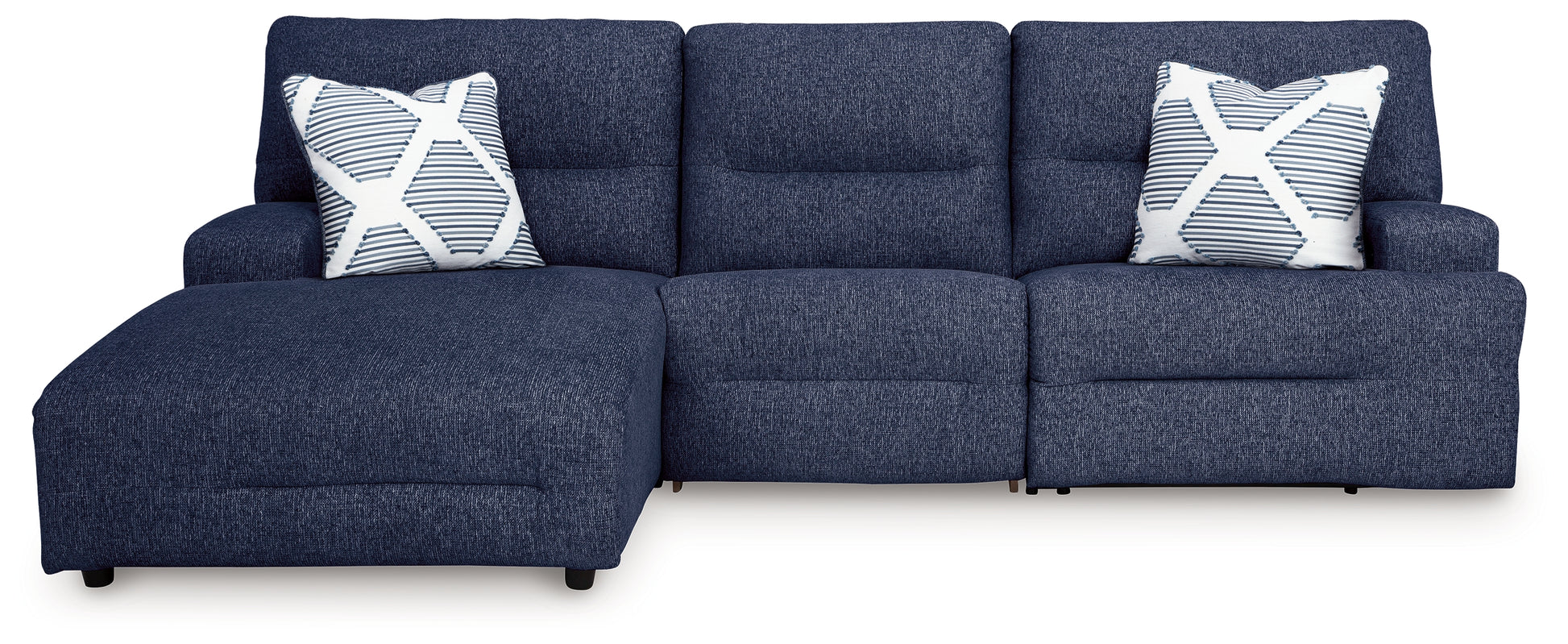Myers Furniture Outlet - Ashley Furniture - Acklen Place Sectional - 3-Piece Power Reclining Sectional / Navy - 93607S7