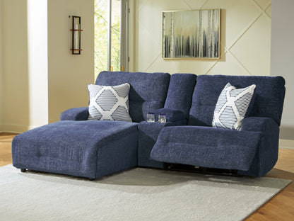 Myers Furniture Outlet - Ashley Furniture - Acklen Place Sectional - 3-Piece Power Reclining Sectional Sofa with Chaise / Navy - 93607S5