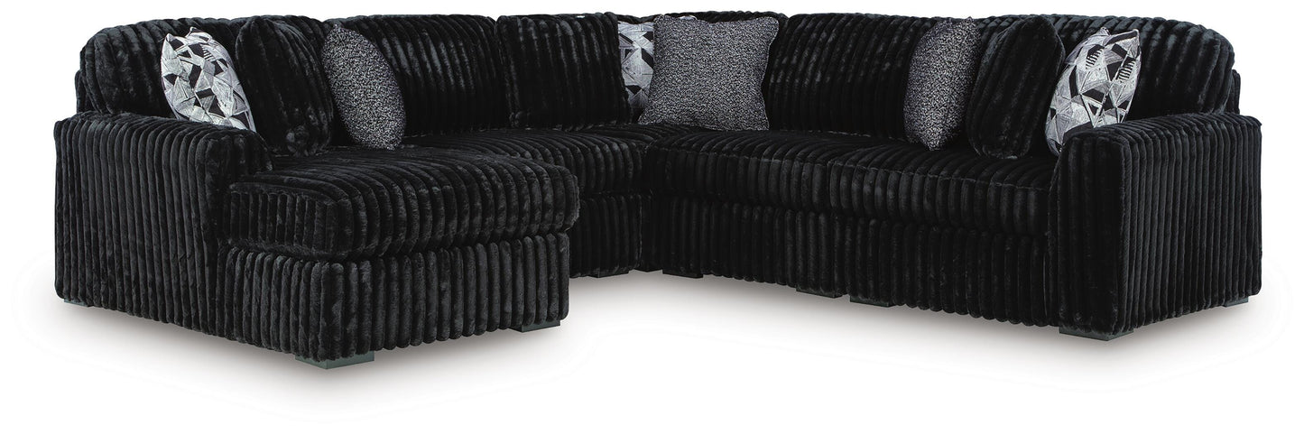 Myers Furniture Outlet - Ashley Furniture - Midnight-Madness Sectional - RAF 5-Piece Sectional with Chaise / Onyx - 98103S21