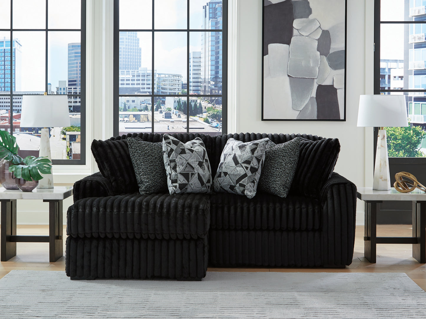 Myers Furniture Outlet - Ashley Furniture - Midnight-Madness Sectional - RAF 2-Piece Sectional with Chaise / Onyx - 98103S13