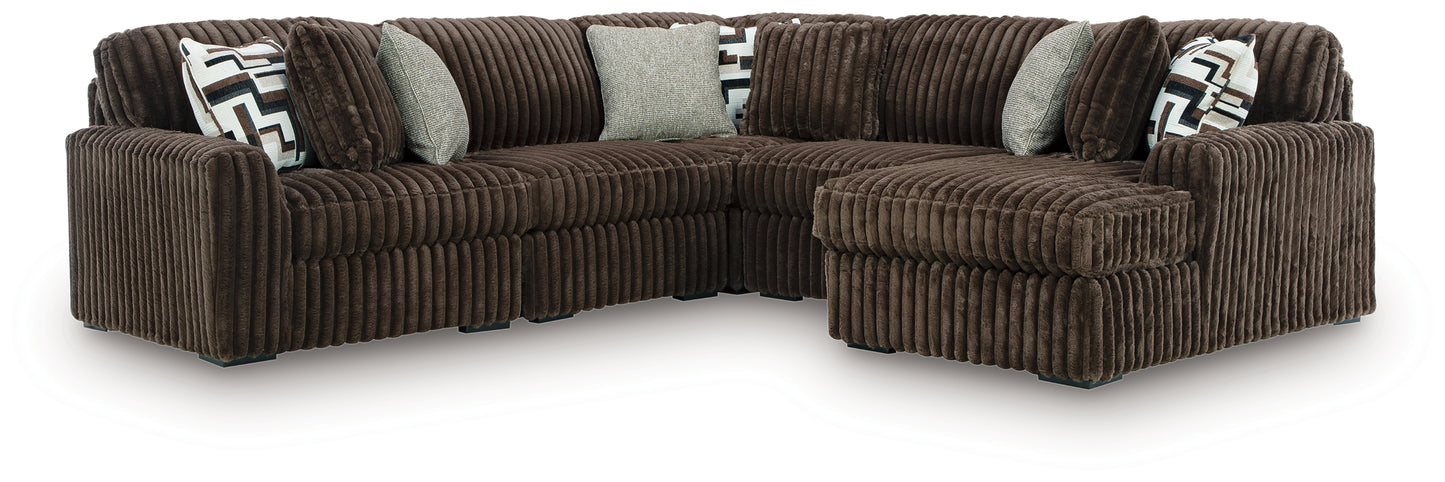 Myers Furniture Outlet - Ashley Furniture - Midnight-Madness Sectional - RAF 5-Piece Sectional with Chaise / Chocolate - 98104S22