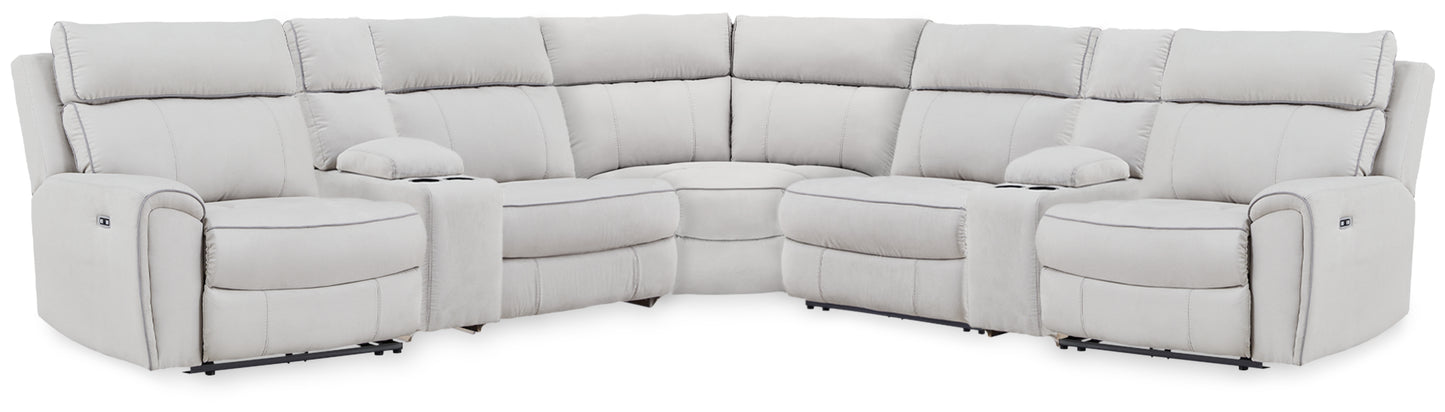 Myers Furniture Outlet - Ashley Furniture - Social Pointe Sectional - 7-Piece Reclining Sectional with Storage Consoles / Pearl/Ash - PC98802S34