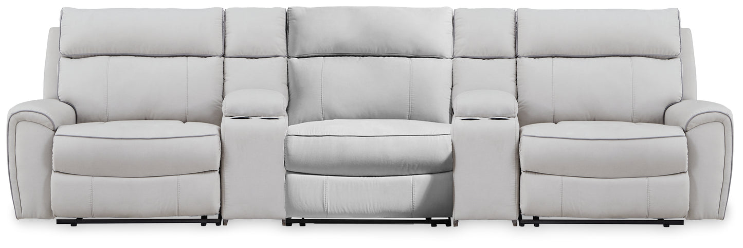 Myers Furniture Outlet - Ashley Furniture - Social Pointe Sectional - 5-Piece Reclining Sectional with Storage Consoles / Pearl/Ash - PC98802S39