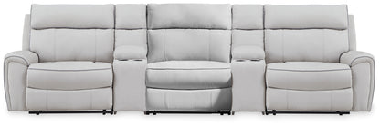 Myers Furniture Outlet - Ashley Furniture - Social Pointe Sectional - 5-Piece Reclining Sectional with Storage Consoles / Pearl/Ash - PC98802S39