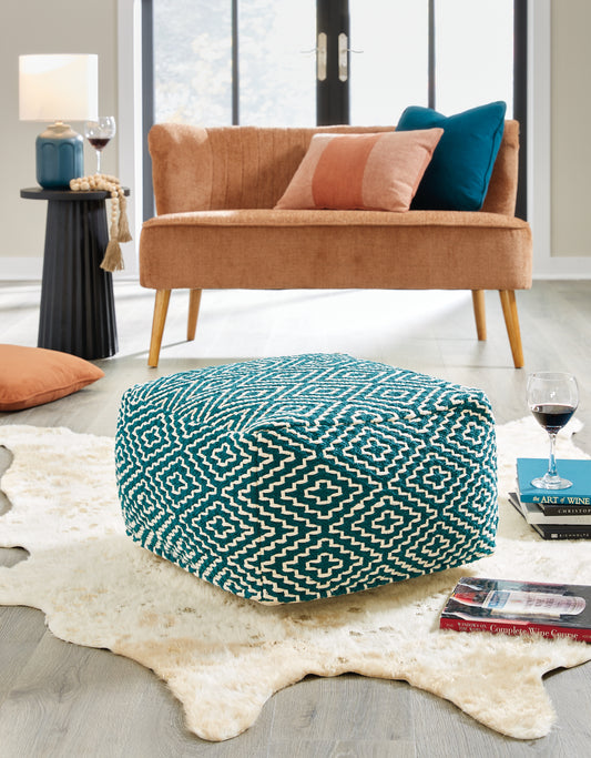 Myers Furniture Outlet - Ashley Furniture - Brynnsen Pouf - Pouf / Teal/Ivory - A1001055