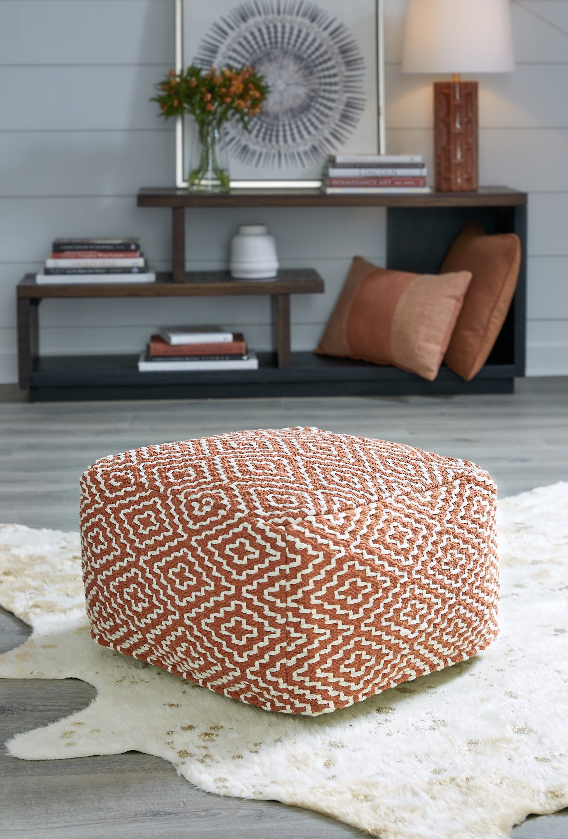 Myers Furniture Outlet - Ashley Furniture - Brynnsen Pouf - Pouf / Rust/Ivory - A1001056