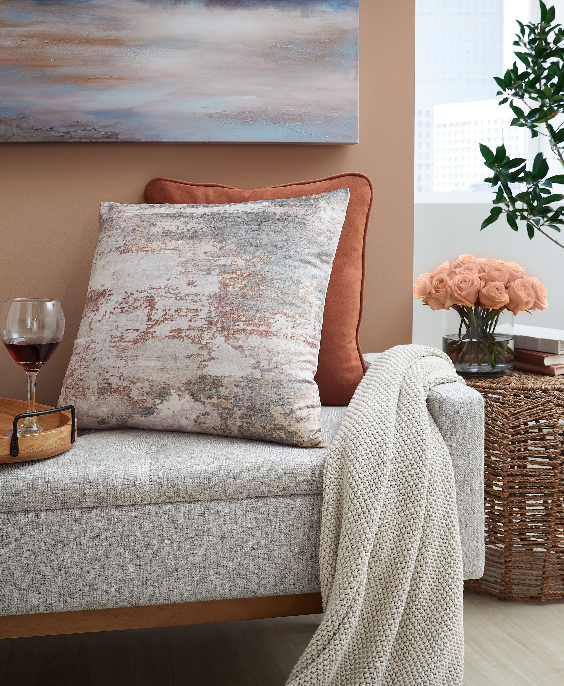 Myers Furniture Outlet - Ashley Furniture - Edinfielders Pillows - Pillow (4/CS) / Cream/Gray/Rust - A1001094