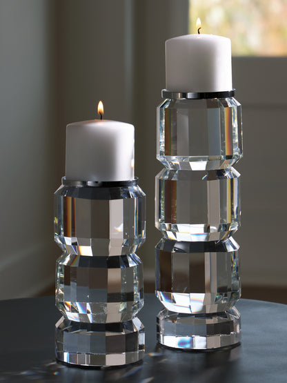 Myers Furniture Outlet - Ashley Furniture - Brentley Candle Holder - Candle Holder Set (Set of 2) / Clear/Silver Finish - A2000770