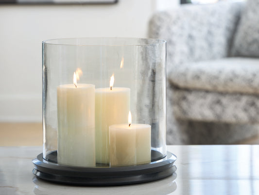 Myers Furniture Outlet - Ashley Furniture - Saskia Candle Holder - Candle Holder / Clear/Black - A2000846