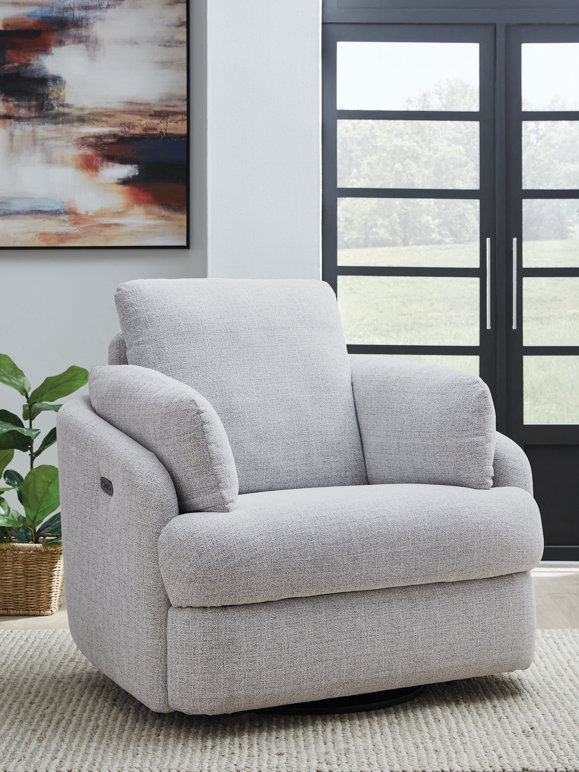 Myers Furniture Outlet - Ashley Furniture - Alainmont Next-Gen Nuvella Swivel Power Recliner - Swivel Power Recliner / Salt and Pepper - A3000738