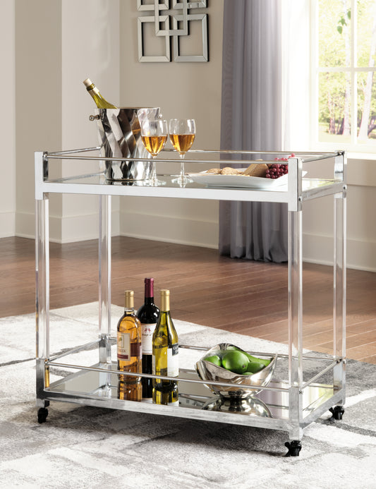 Myers Furniture Outlet - Ashley Furniture - Chaseton Bar Cart - Bar Cart / Clear/Silver Finish - A4000501