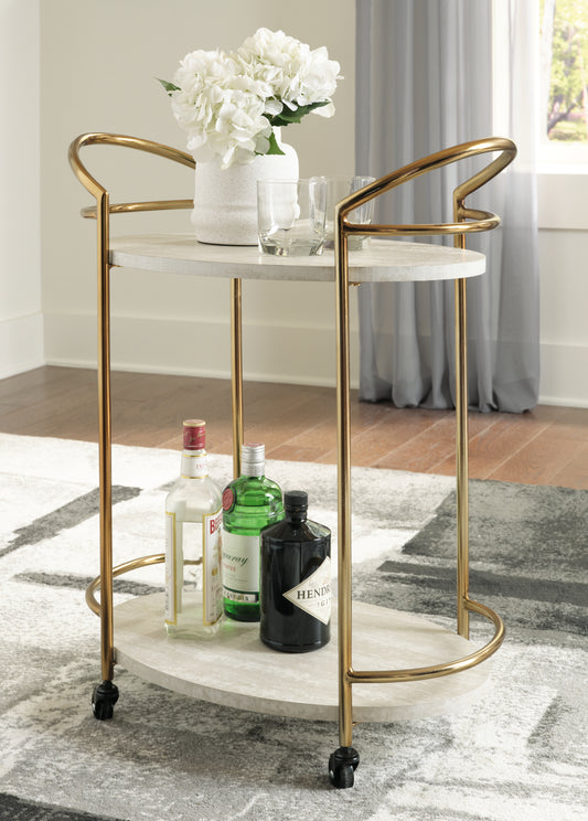 Myers Furniture Outlet - Ashley Furniture - Tarica Bar Cart - Bar Cart / Cream/Gold Finish - A4000502