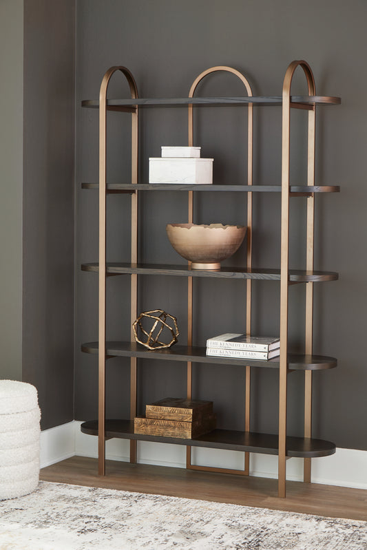 Myers Furniture Outlet - Ashley Furniture - Brentmour Bookcase - Bookcase / Brown/Gold Finish - A4000589