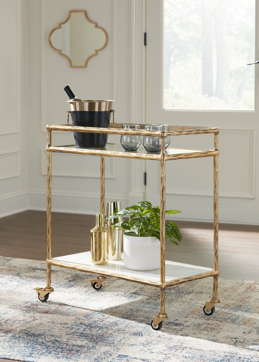 Myers Furniture Outlet - Ashley Furniture - Plattfield Bar Cart - Bar Cart / Antique Gold Finish - A4000625