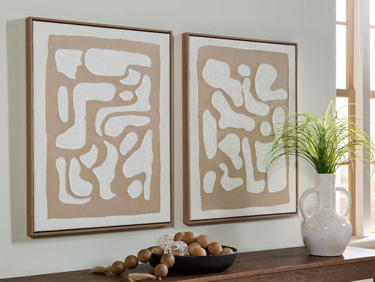 Myers Furniture Outlet - Ashley Furniture - Waldett Wall Decor - Wall Art Set (Set of 2) / Beige/White - A8000503