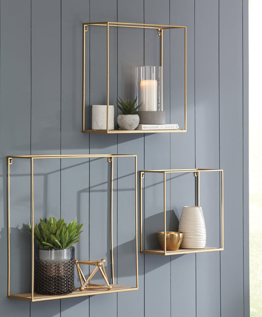 Myers Furniture Outlet - Ashley Furniture - Efharis Wall Decor - Wall Shelf Set (3/CN) / Natural/Gold Finish - A8010107