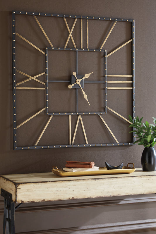 Myers Furniture Outlet - Ashley Furniture - Thames Wall Decor - Wall Clock / Black/Gold Finish - A8010112