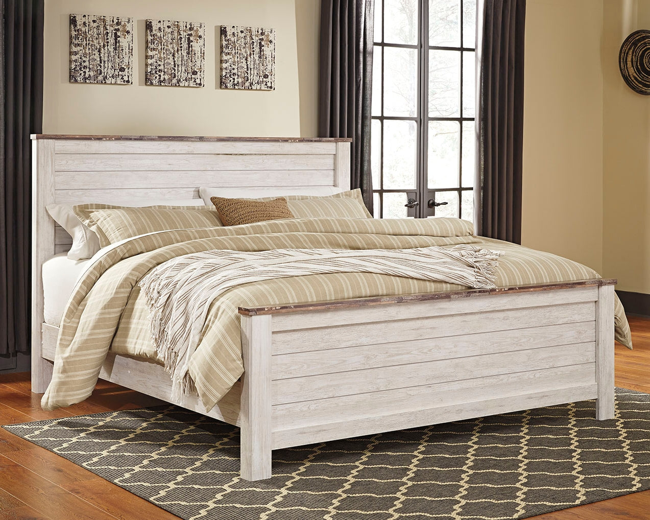 Myers Furniture Outlet - Ashley Furniture - Willowton Bedroom - California King Panel Bed / Whitewash - B267B28