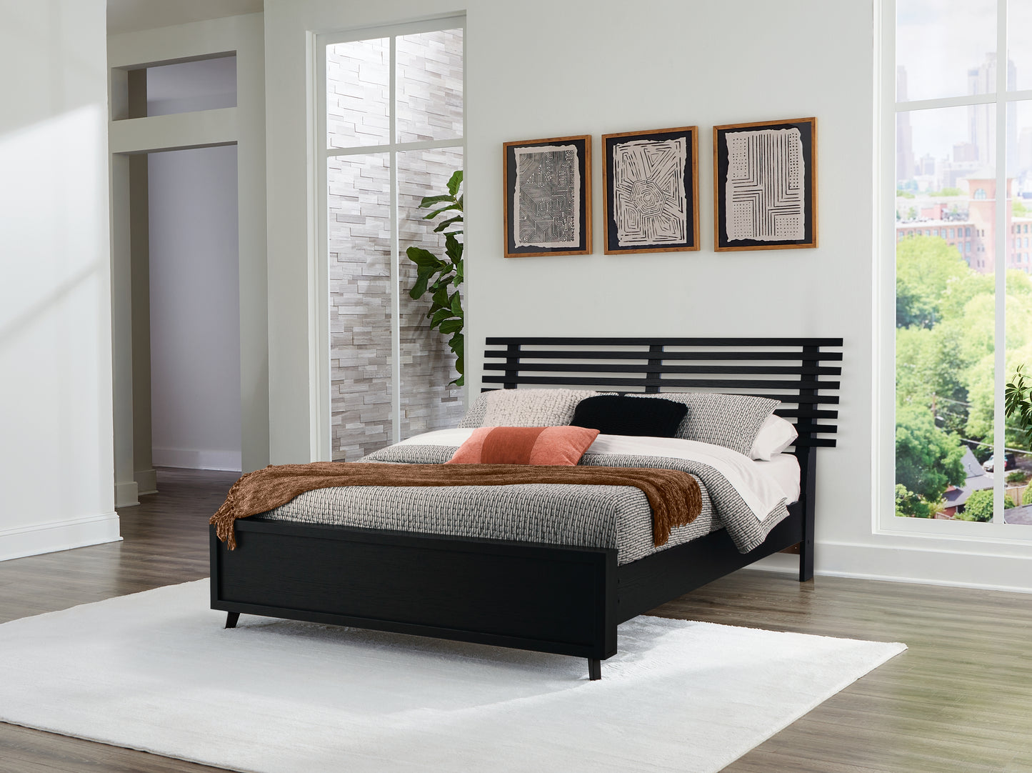 Myers Furniture Outlet - Ashley Furniture - Danziar Bedroom - Queen Slat Panel Bed / Black - B1013B4