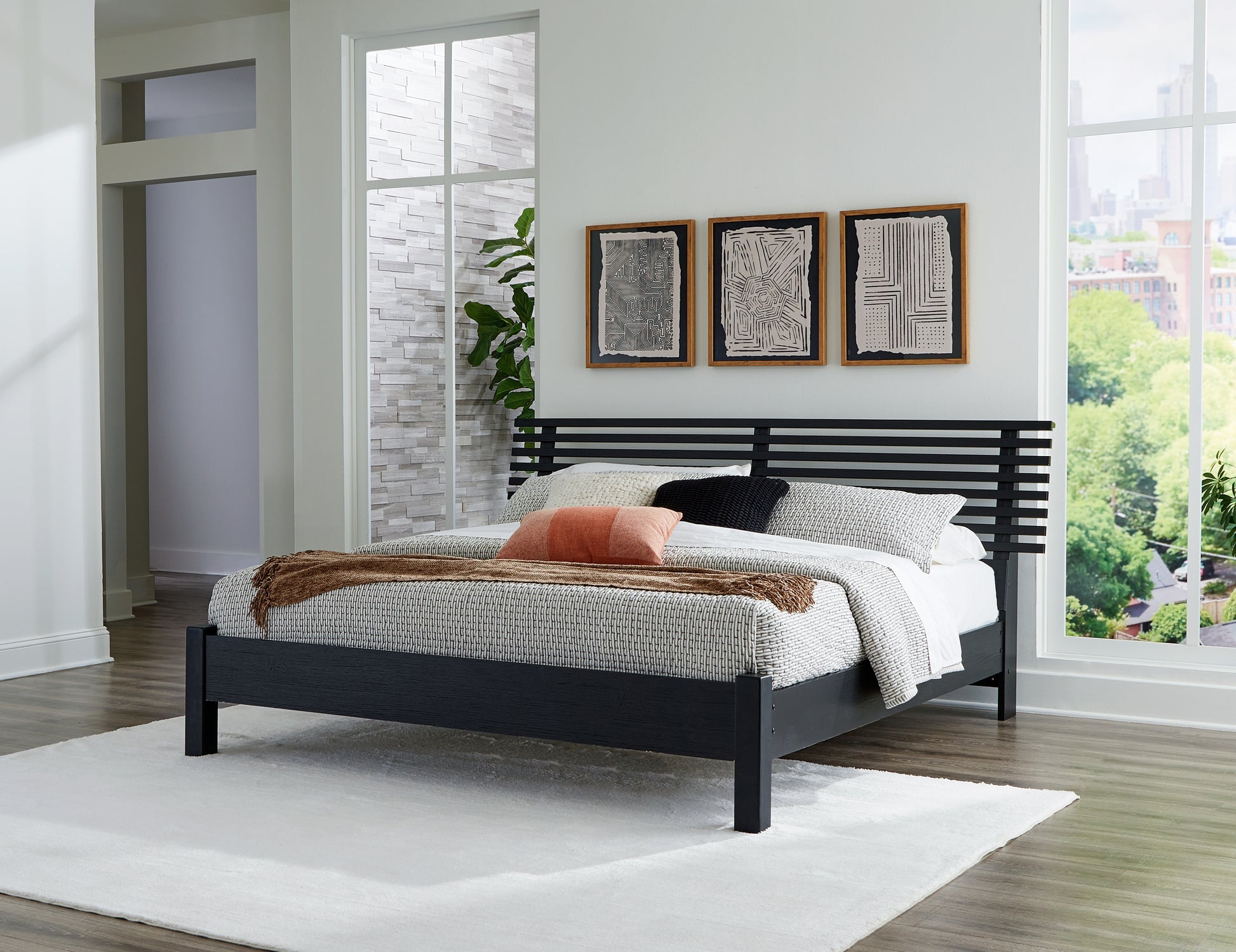 Myers Furniture Outlet - Ashley Furniture - Danziar Bedroom - King Slat Panel Bed / Black - B1013B6