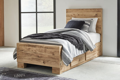 Myers Furniture Outlet - Ashley Furniture - Hyanna Bedroom - Twin Panel Bed with 2 Side Storage / Tan Brown - B1050B28