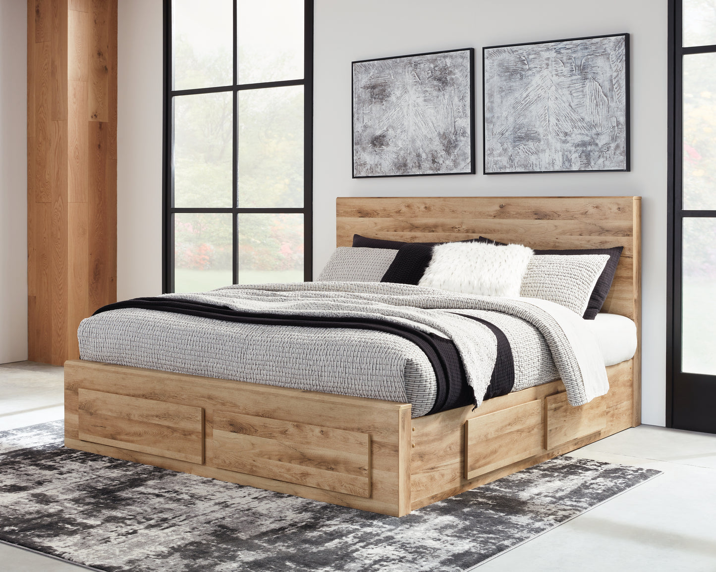 Myers Furniture Outlet - Ashley Furniture - Hyanna Bedroom - King Panel Storage Bed with 2 Under Bed Storage Drawers / Tan Brown - B1050B13