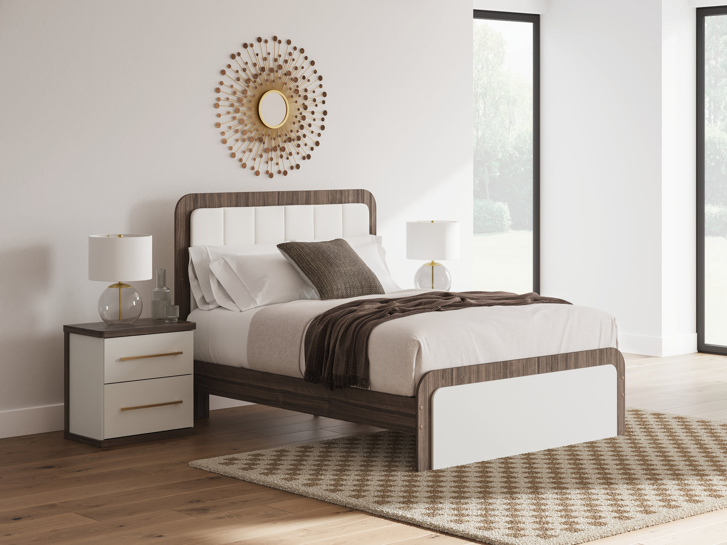 Myers Furniture Outlet - Ashley Furniture - Kendanport Bedroom - Queen Upholstered Bed / White/Brown - PCB1108B7