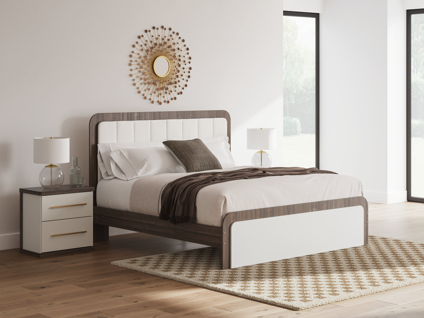Myers Furniture Outlet - Ashley Furniture - Kendanport Bedroom - King Upholstered Bed / White/Brown - PCB1108B8