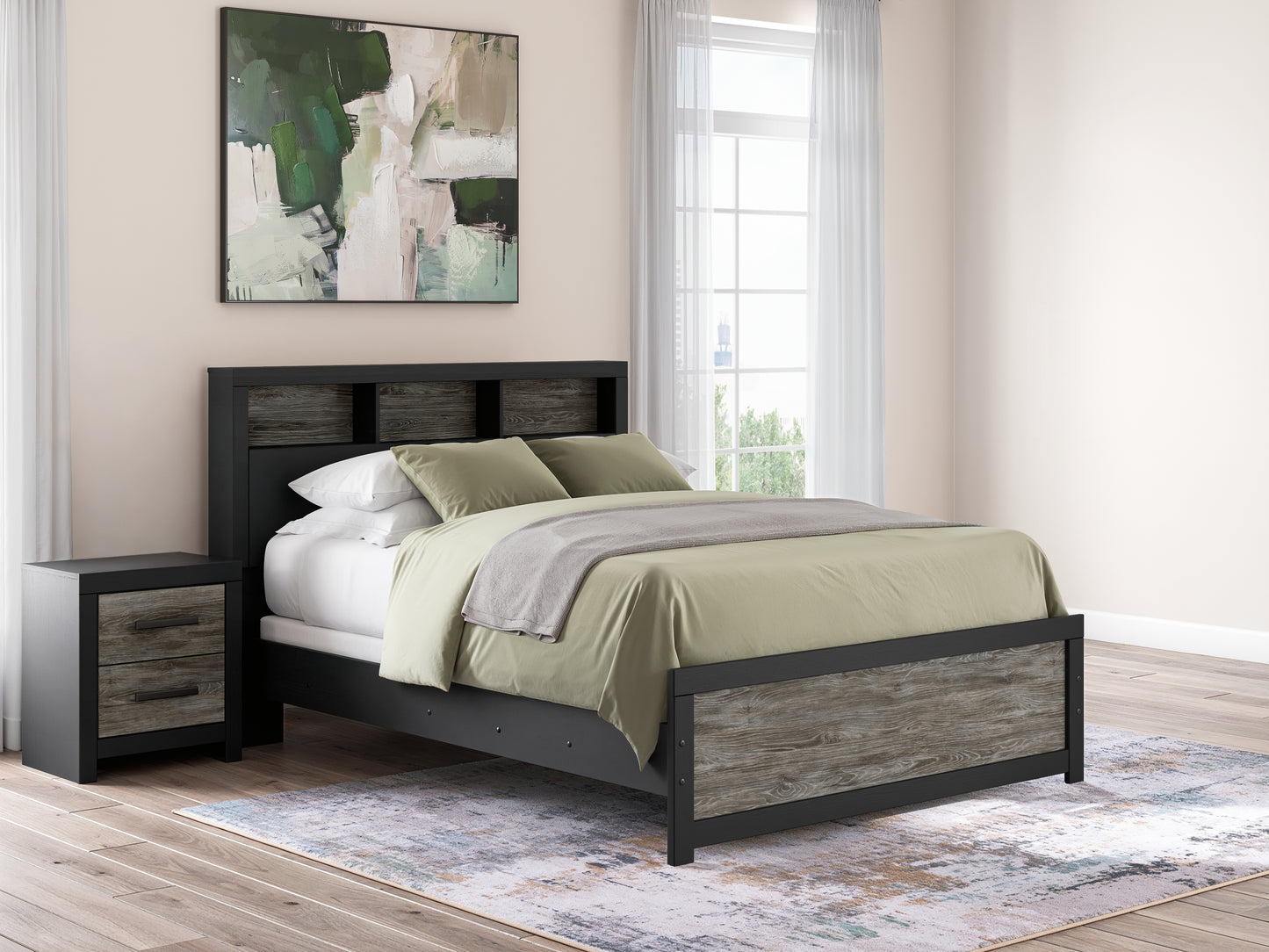 Myers Furniture Outlet - Ashley Furniture - Broachmyn Bedroom - Queen Bookcase Panel Bed / Black/Gray - PCB1118B18