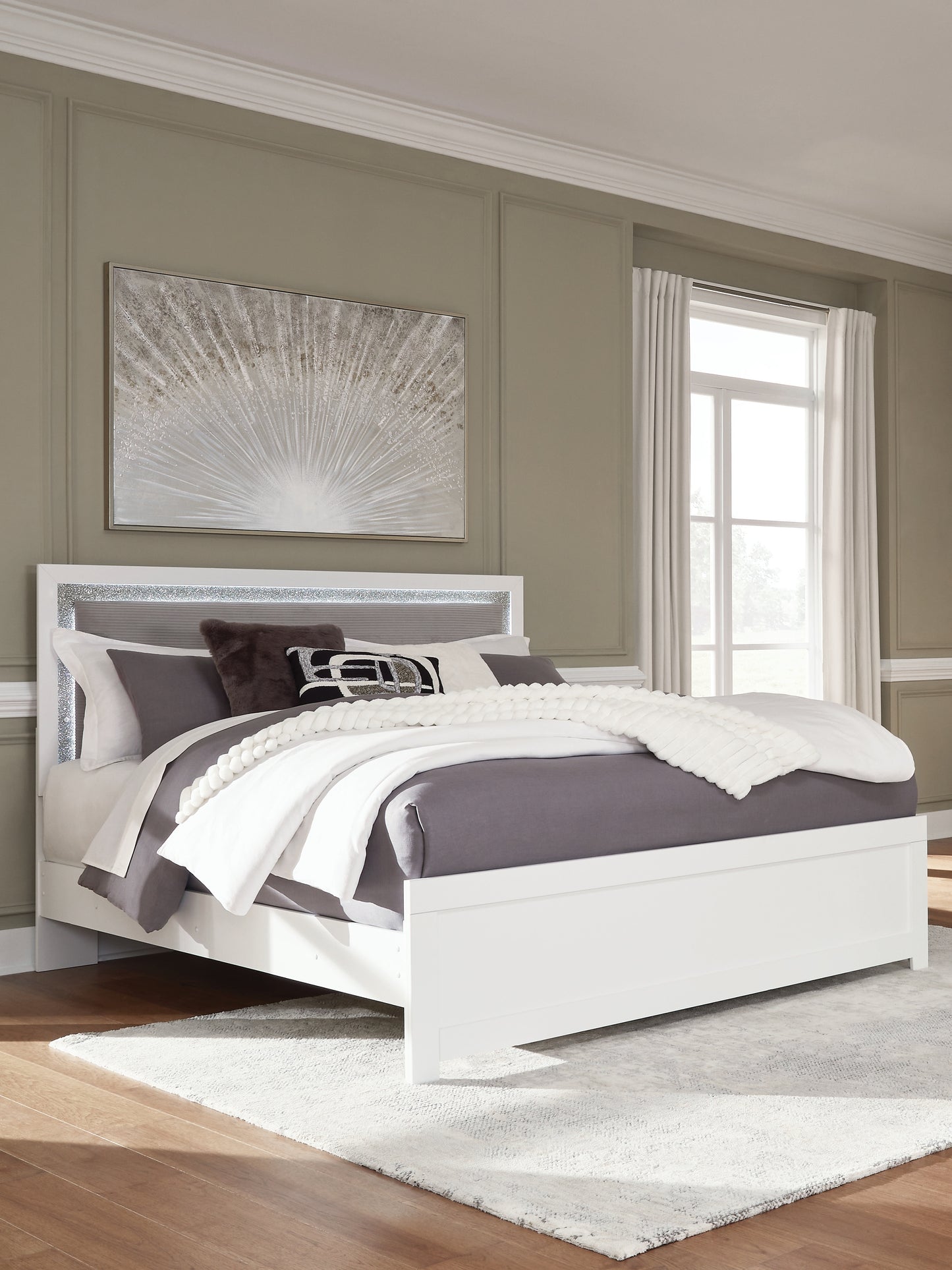 Myers Furniture Outlet - Ashley Furniture - Maeling Bedroom - King Upholstered Panel Bed / White - PCB1119B4