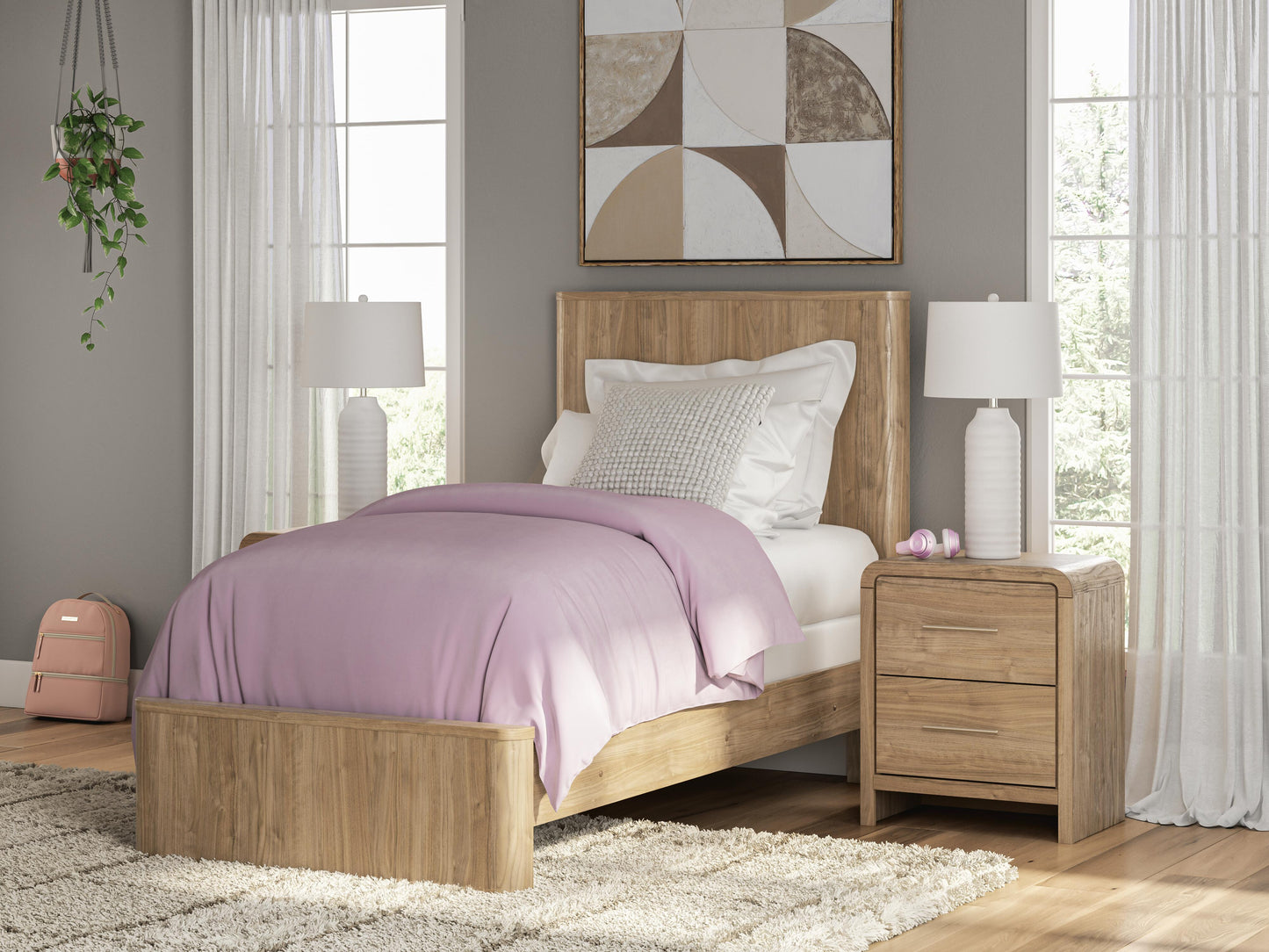 Myers Furniture Outlet - Ashley Furniture - Gramburg Bedroom - Twin Panel Bed / Warm Natural Brown - PCB1121B2