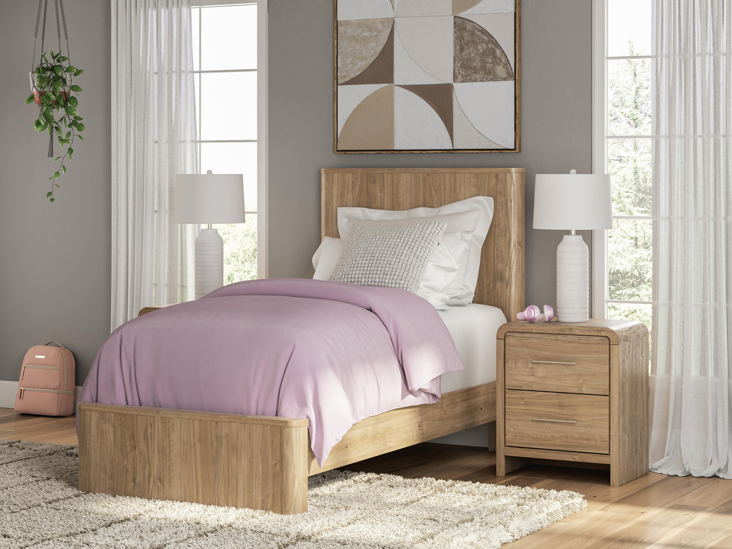 Myers Furniture Outlet - Ashley Furniture - Gramburg Bedroom - Twin Panel Platform Bed / Warm Natural Brown - PCB1121B8