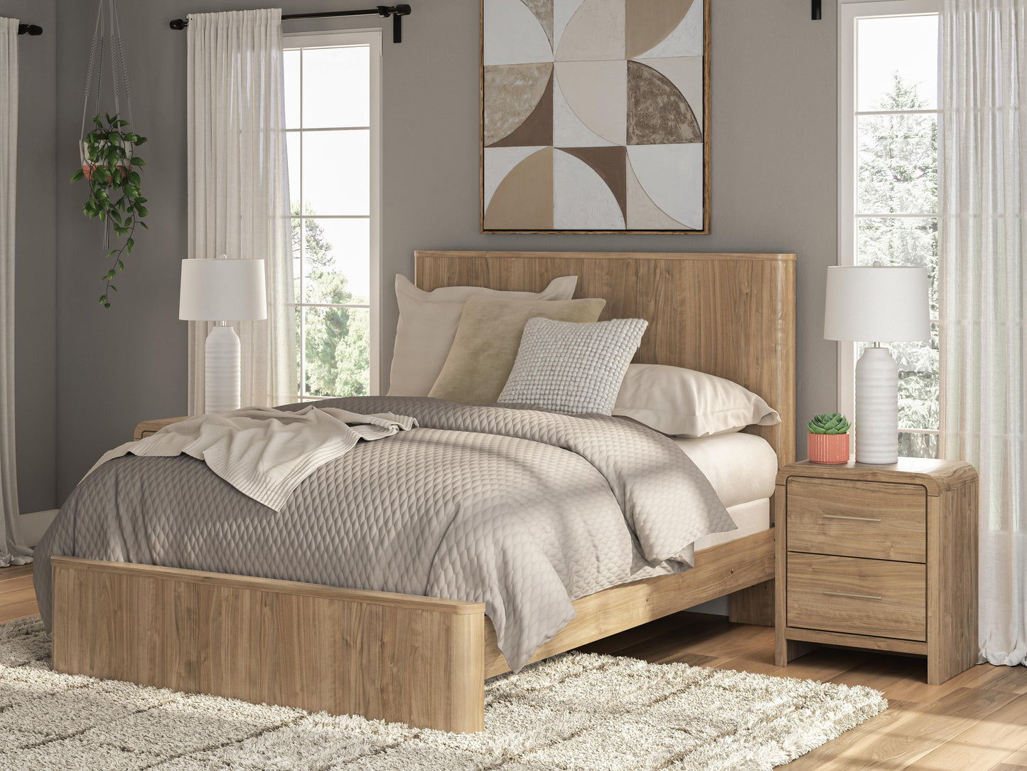 Myers Furniture Outlet - Ashley Furniture - Gramburg Bedroom - Queen Panel Bed / Warm Natural Brown - PCB1121B4