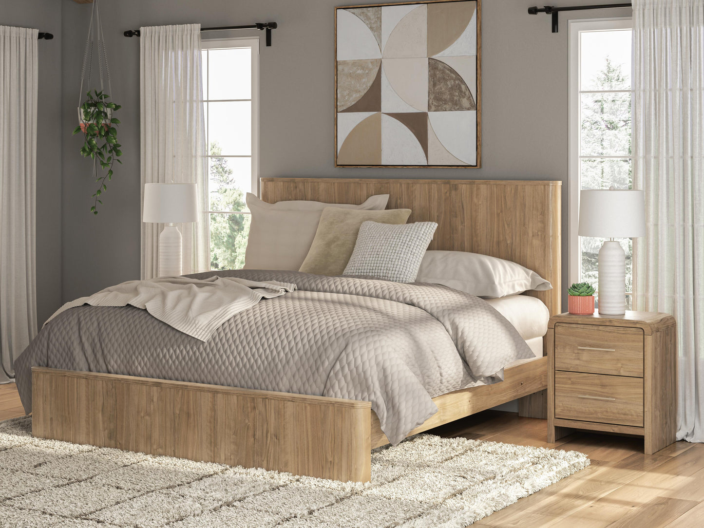 Myers Furniture Outlet - Ashley Furniture - Gramburg Bedroom - King Panel Bed / Warm Natural Brown - PCB1121B16