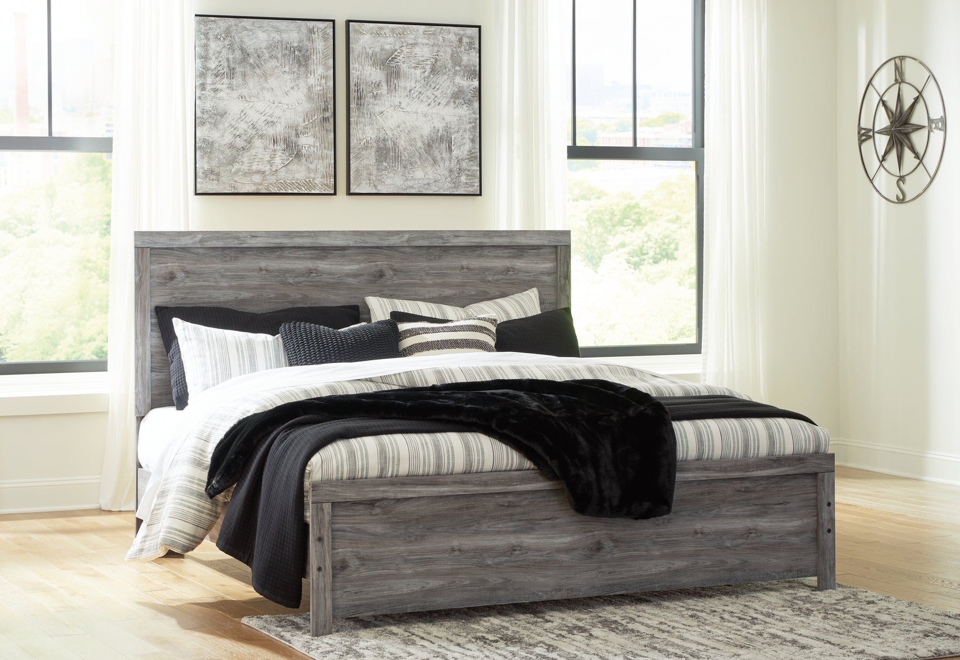 Myers Furniture Outlet - Ashley Furniture - Bronyan Bedroom - King Panel Bed / Dark Gray - B1290B4
