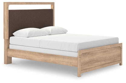Myers Furniture Outlet - Ashley Furniture - Kinlanni Bedroom - Queen Upholstered Panel Bed / Tan - PCB1360B4