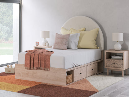 Myers Furniture Outlet - Ashley Furniture - Arloster Bedroom - Full Upholstered Panel Bed with Storage / Tan/White - PCB1566B7
