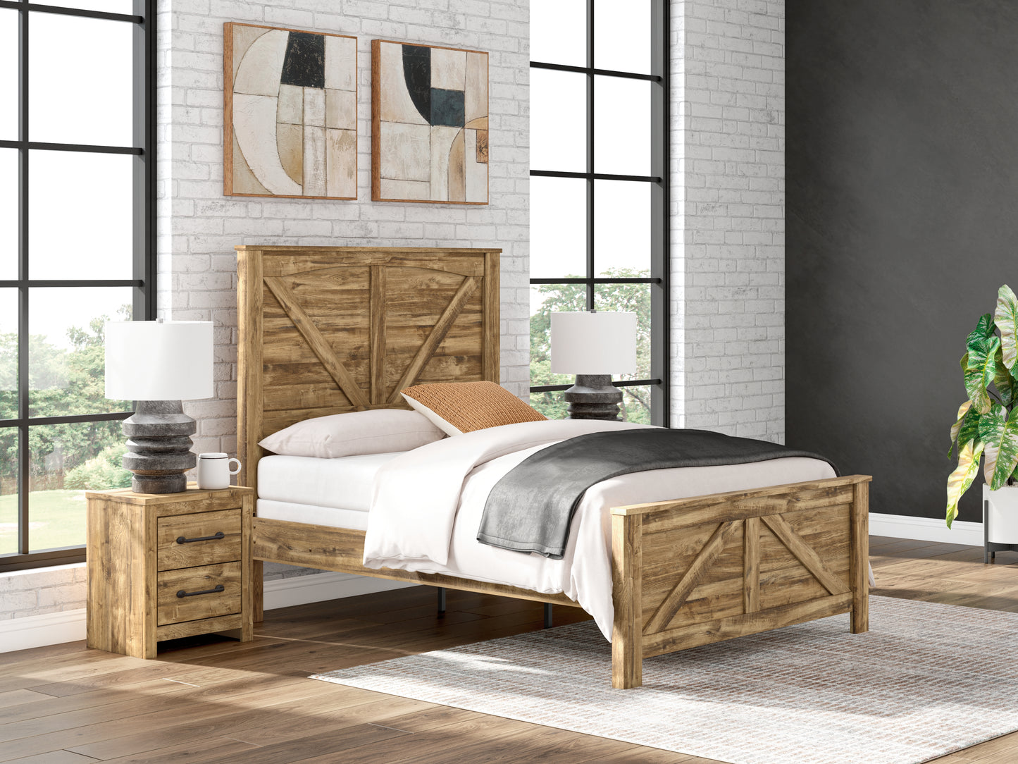 Myers Furniture Outlet - Ashley Furniture - Maystonna Bedroom - Queen Crossbuck Panel Bed / Brown - PCB1580B2