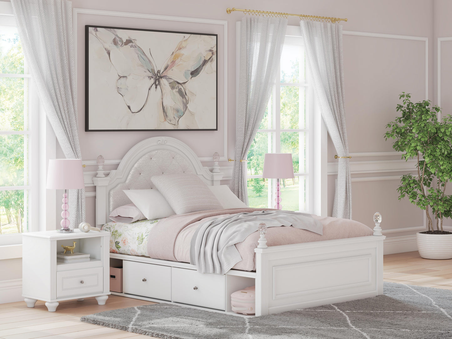 Myers Furniture Outlet - Ashley Furniture - Kozlani Bedroom - Full Upholstered Panel Bed with Storage / White - PCB1819B18
