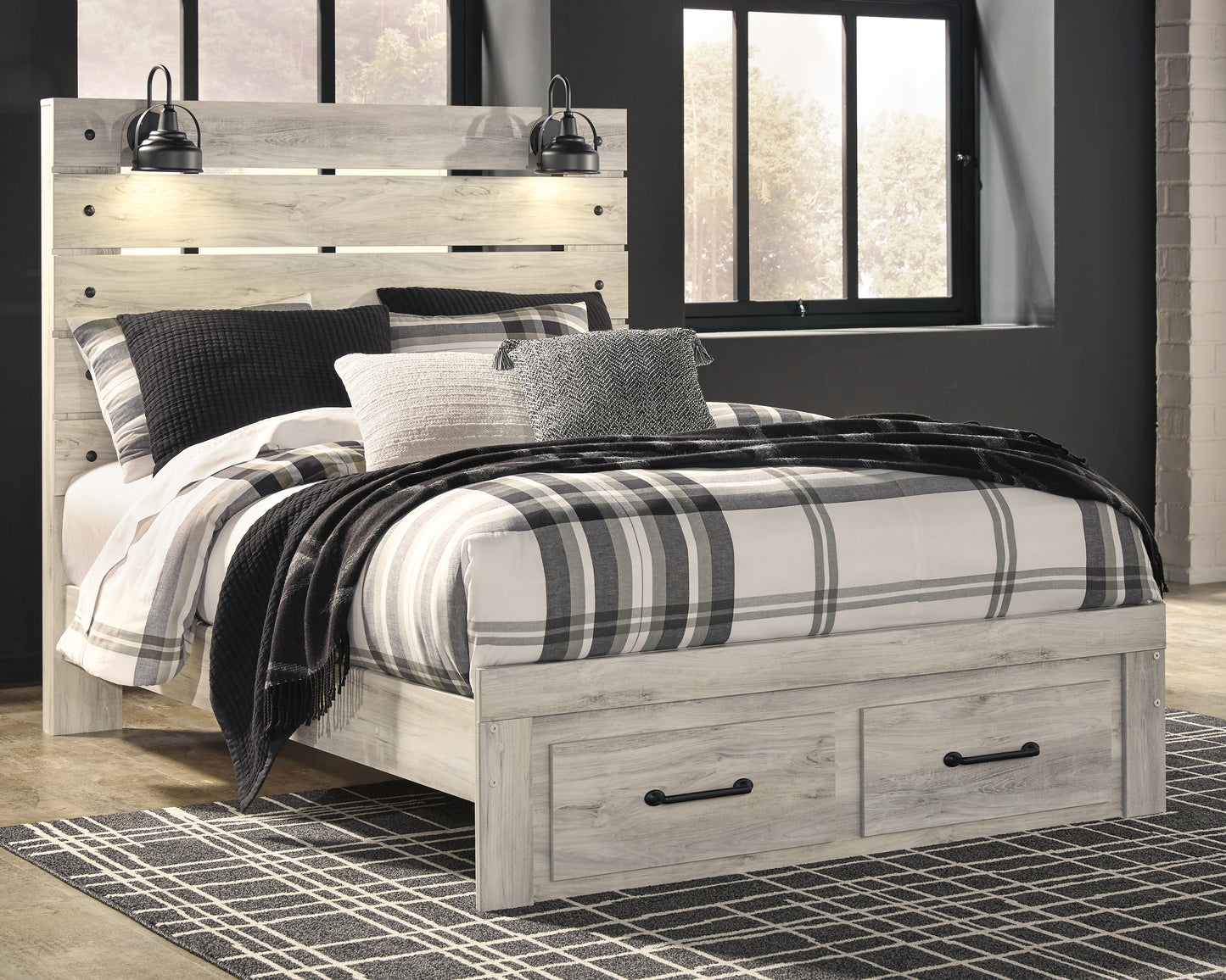 Myers Furniture Outlet - Ashley Furniture - Cambeck Bedroom - Queen Panel Bed with 2 Storage Drawers / Whitewash - B192B8