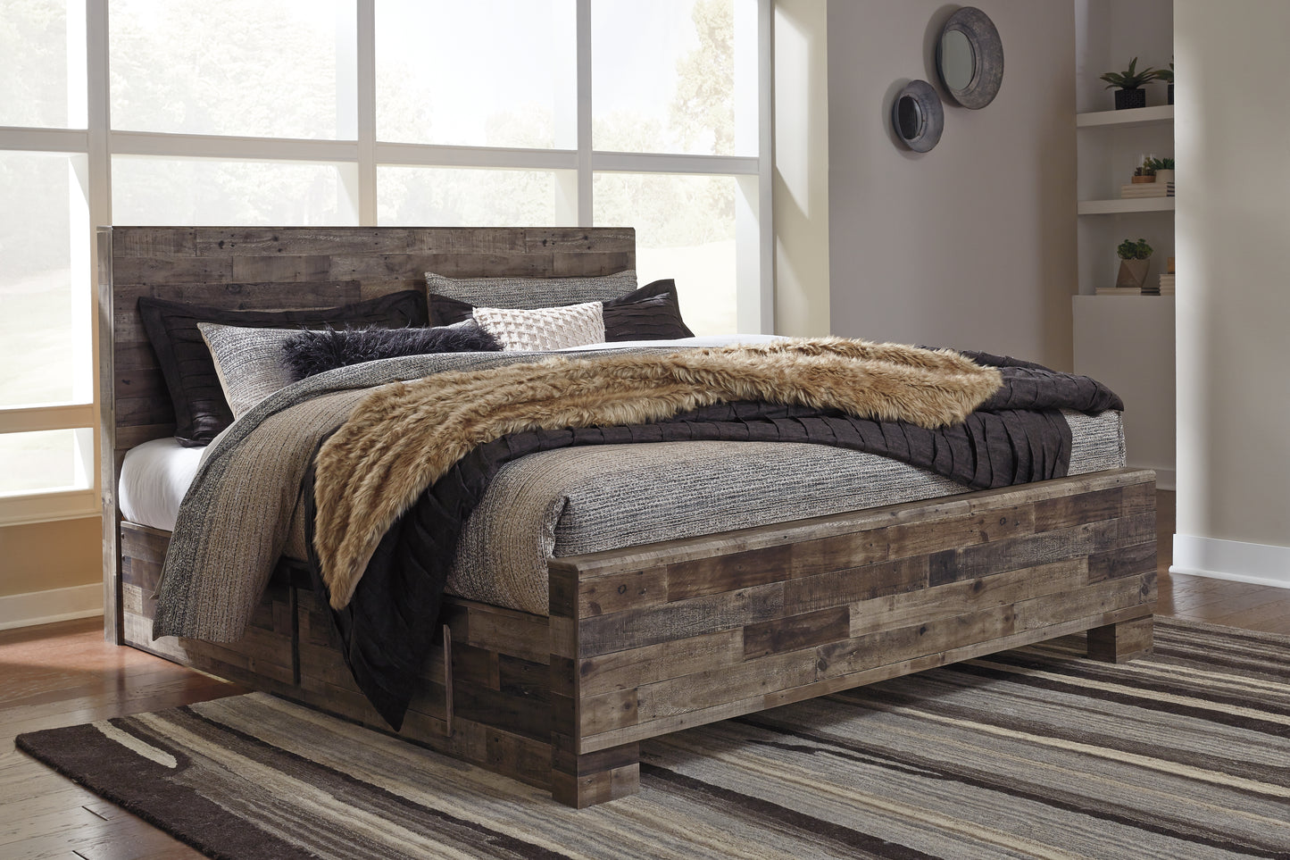 Myers Furniture Outlet - Ashley Furniture - Derekson Bedroom - Queen Panel Bed with 2 Side Storage / Multi Gray - B200B43