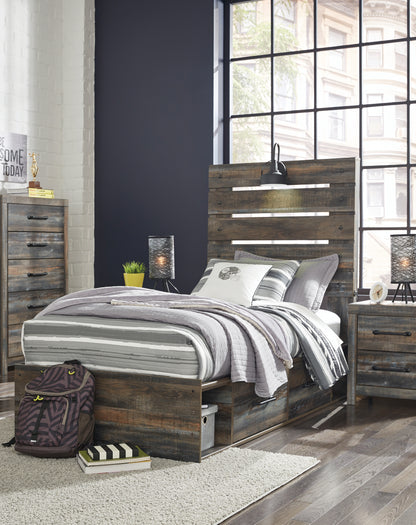 Myers Furniture Outlet - Ashley Furniture - Drystan Bedroom - Twin Panel Bed with 2 Storage Drawers / Multi - B211B8